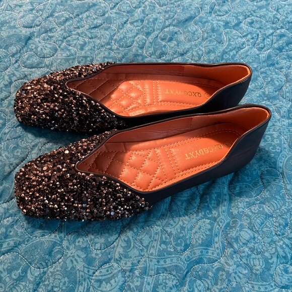 QXCGDYXT Hawee Sequin Square Toe Flats Slip-On Women's Shoes Size 8.5 US/40 EU - Picture 1 of 6